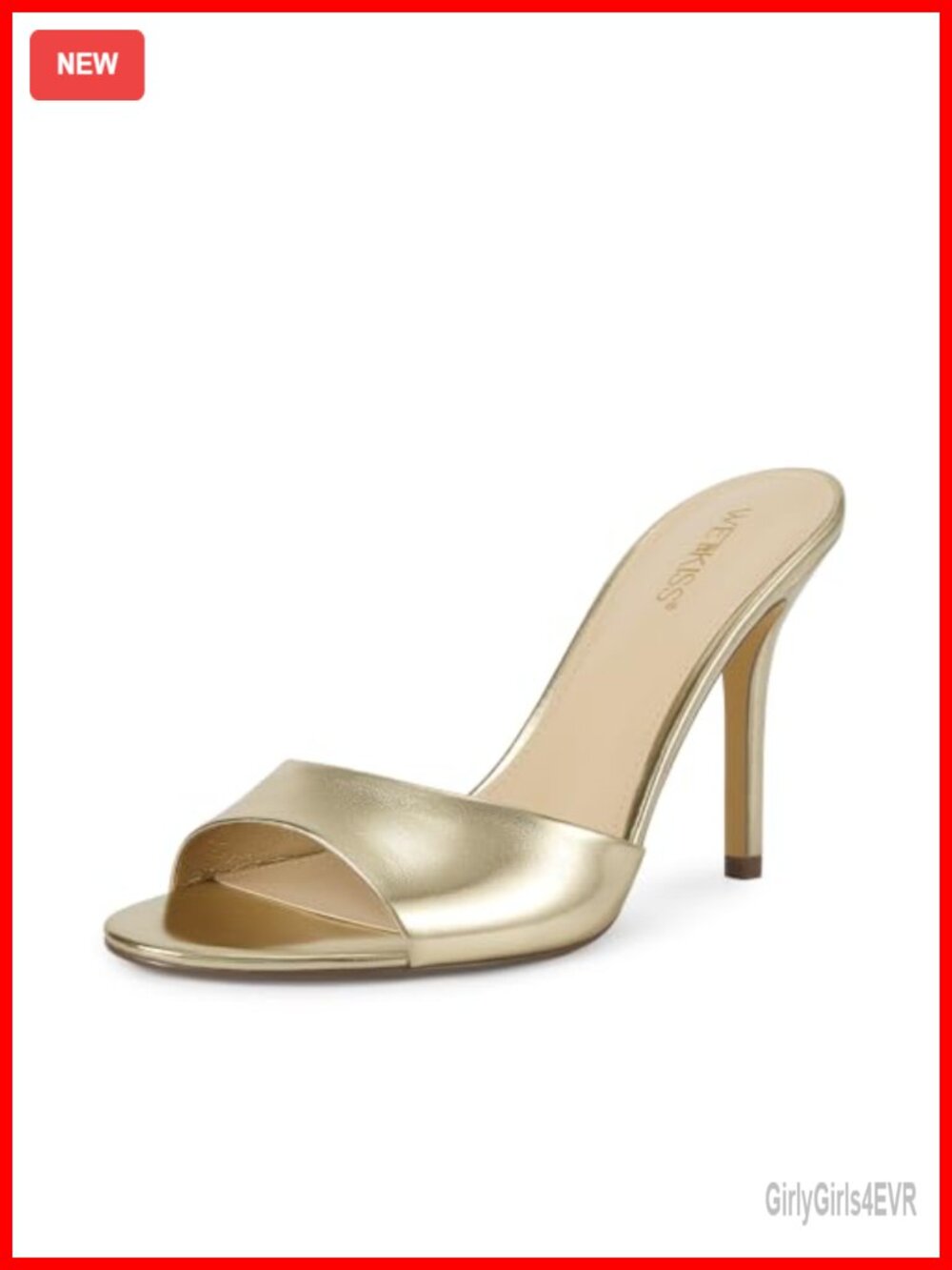 wetkiss Mule Heels Open Toe Stiletto Slide Sandals Faux Leather